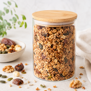 Gesundes Granola mit Nüssen und Datteln