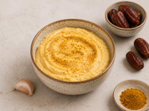 Proteinreicher Curry Dattel Dip – mit körnigen Frischkäse