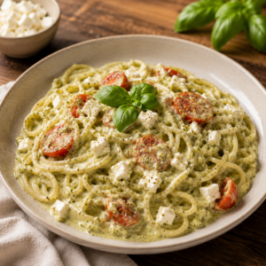 Schnelle Basilikum Pasta mit Feta